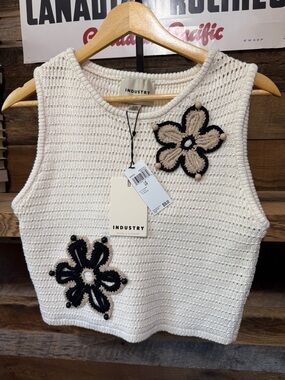 INDUSTRY Republic Cream Knit Floral Appliqué Crop Tank